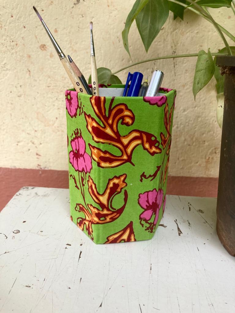 Apple Green Fabric-Covered Pen Stand