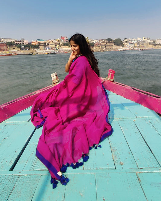 Hot Pink Mul Cotton Saree
