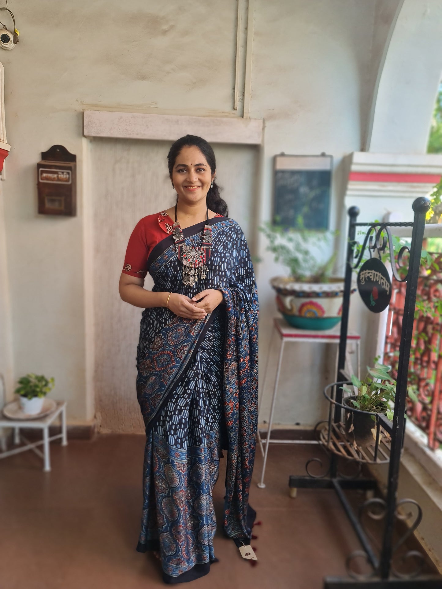 Black Ajrakh Modal Silk Saree