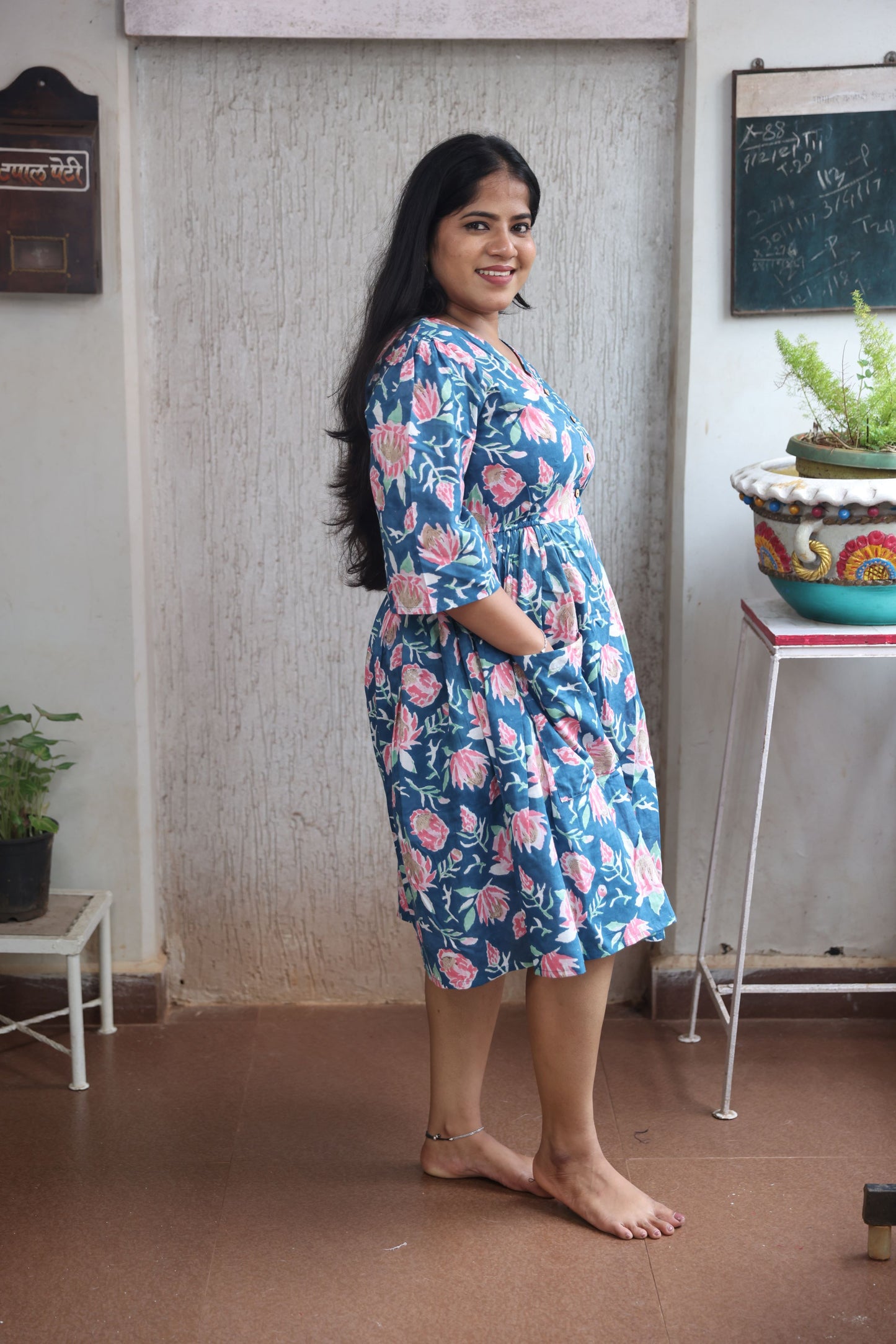 Peacock Green short floral Dress
