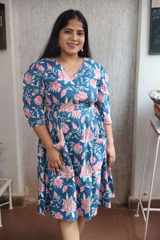 Peacock Green short floral Dress