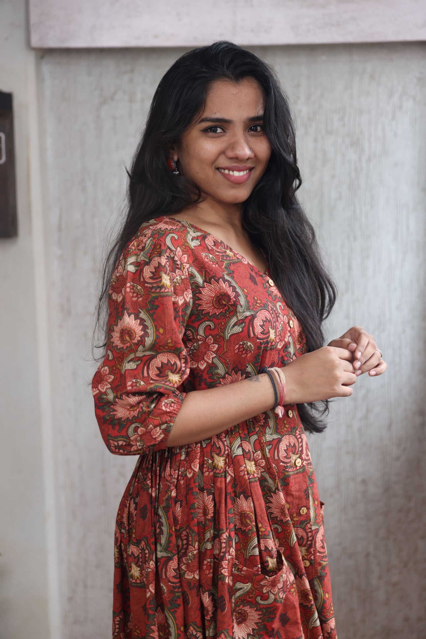 Marron Short Kalamkari Dress