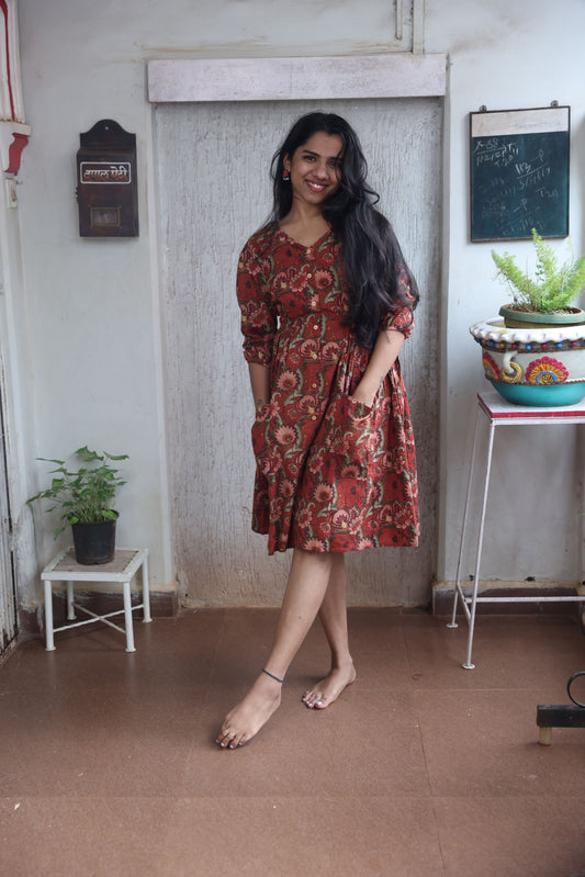 Marron Short Kalamkari Dress
