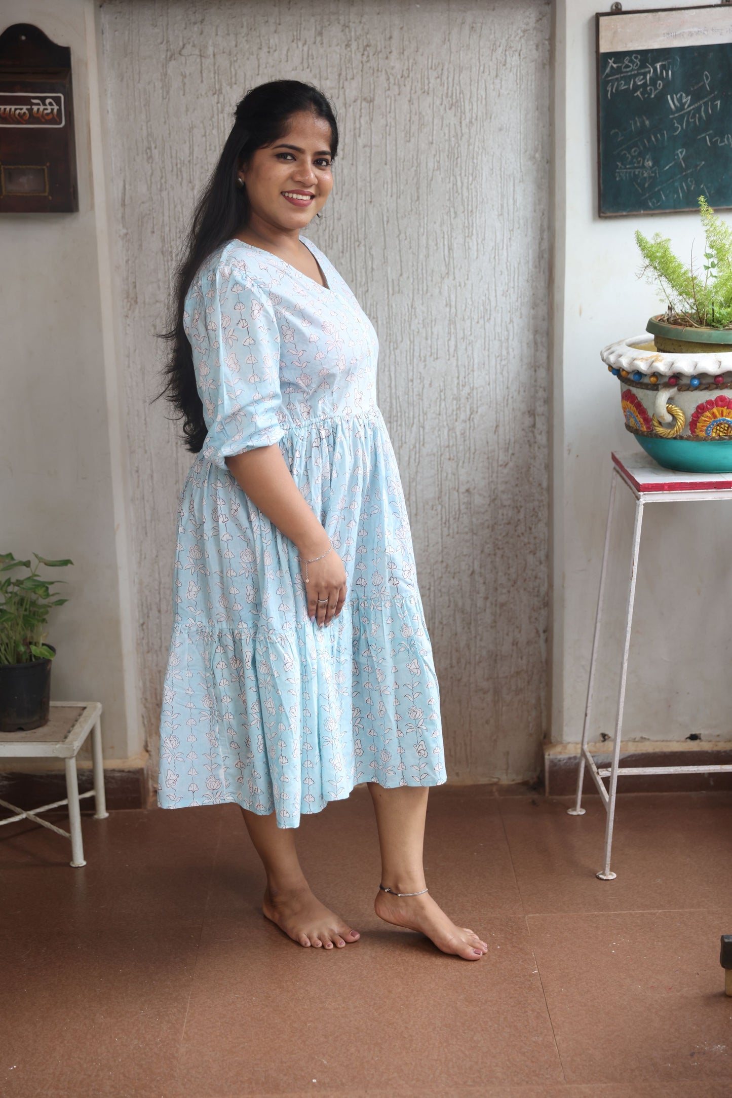 Sky Blue short floral Dress